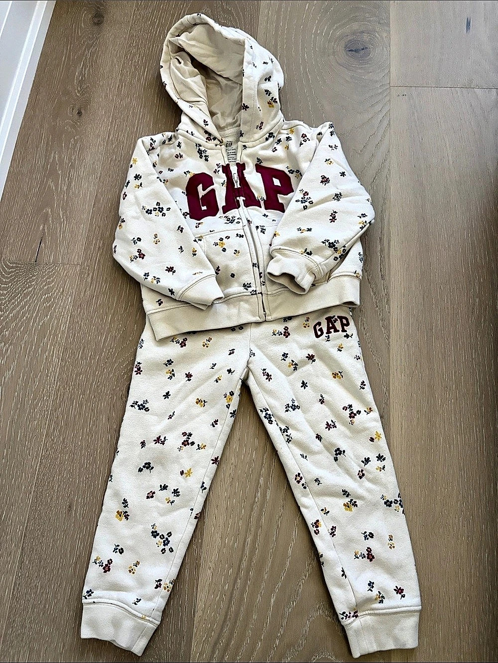 Baby Gap Baby & Toddler Vintage Soft Floral Logo Zip Hoodie and Joggers Set